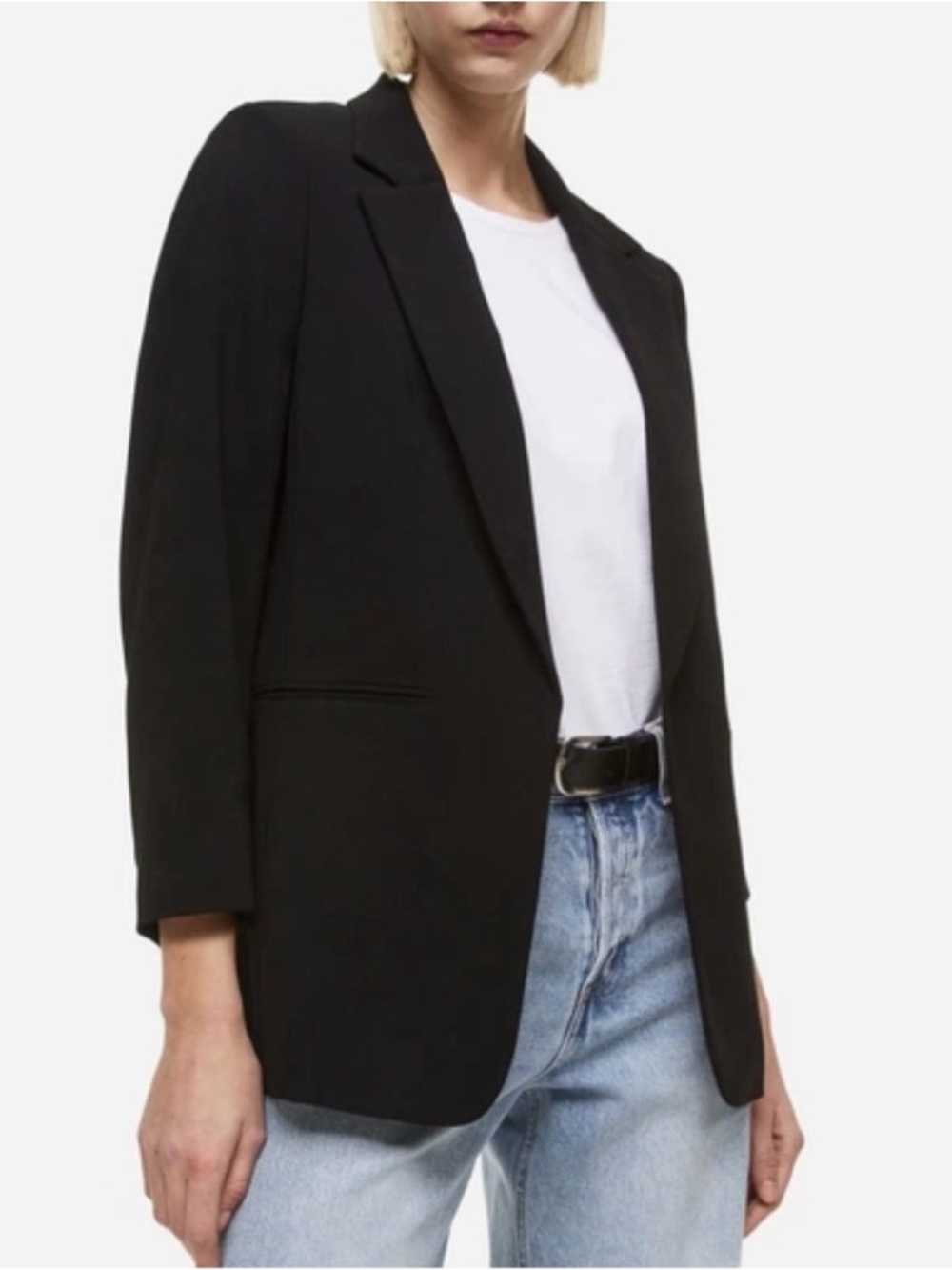 H&M Black Open Blazer with Slim Lapel